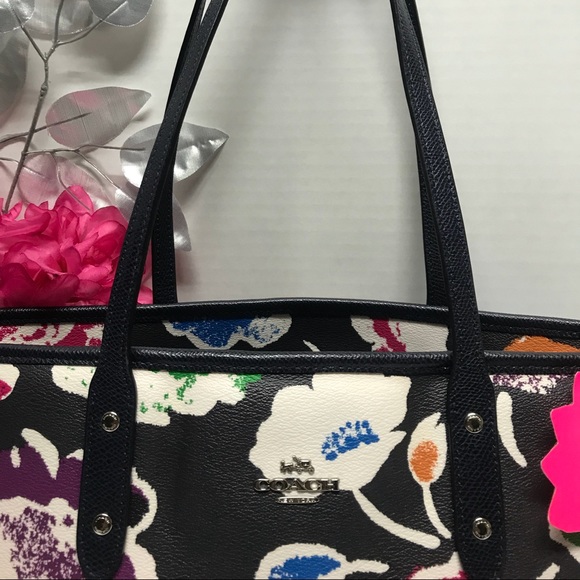 COACH Black Rainbow Floral City Zip Tote Purse Shoulder Hand Bag, Creed  # 37266 - Picture 2 of 14